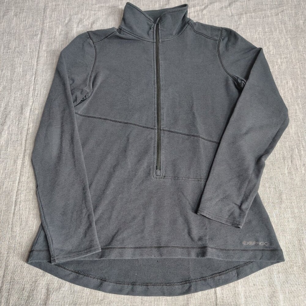 Exofficio Pullover Sweater Women's Size Large Black 1/2 Zip Athletic Fit Running